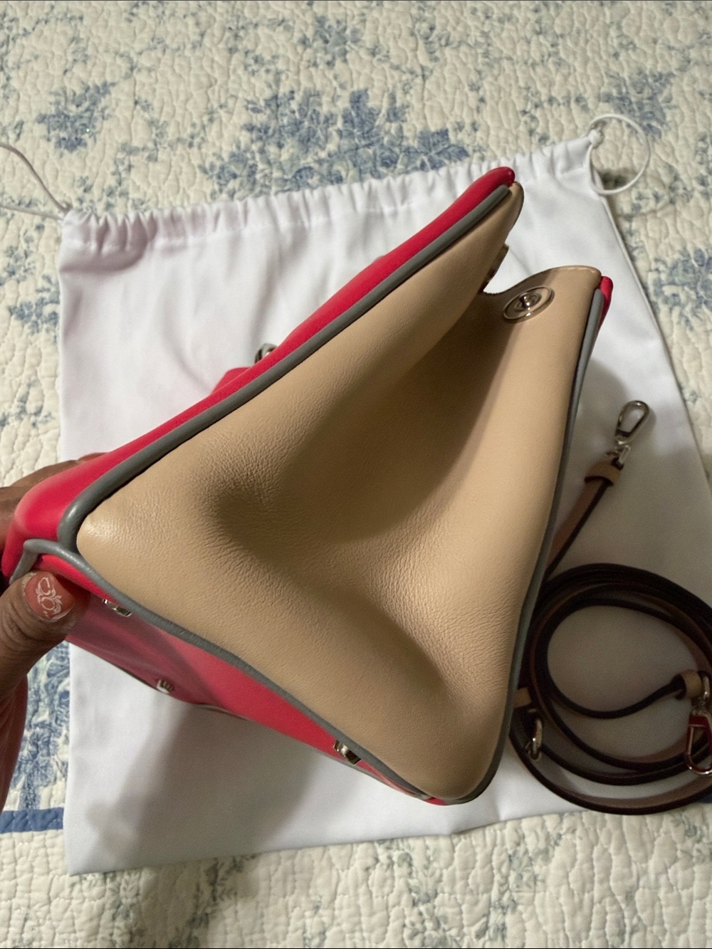 Dior Hot Pink and Beige Leather Top-Handle Satchel - Picture 2 of 4